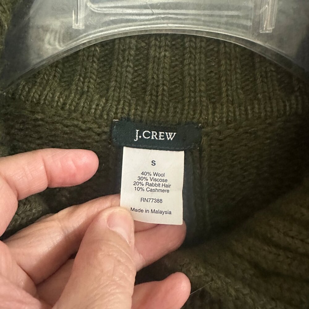 Vintage J. Crew Women Green Cable Cardigan Cashmere Wool Blend Size Small - Picture 7 of 7